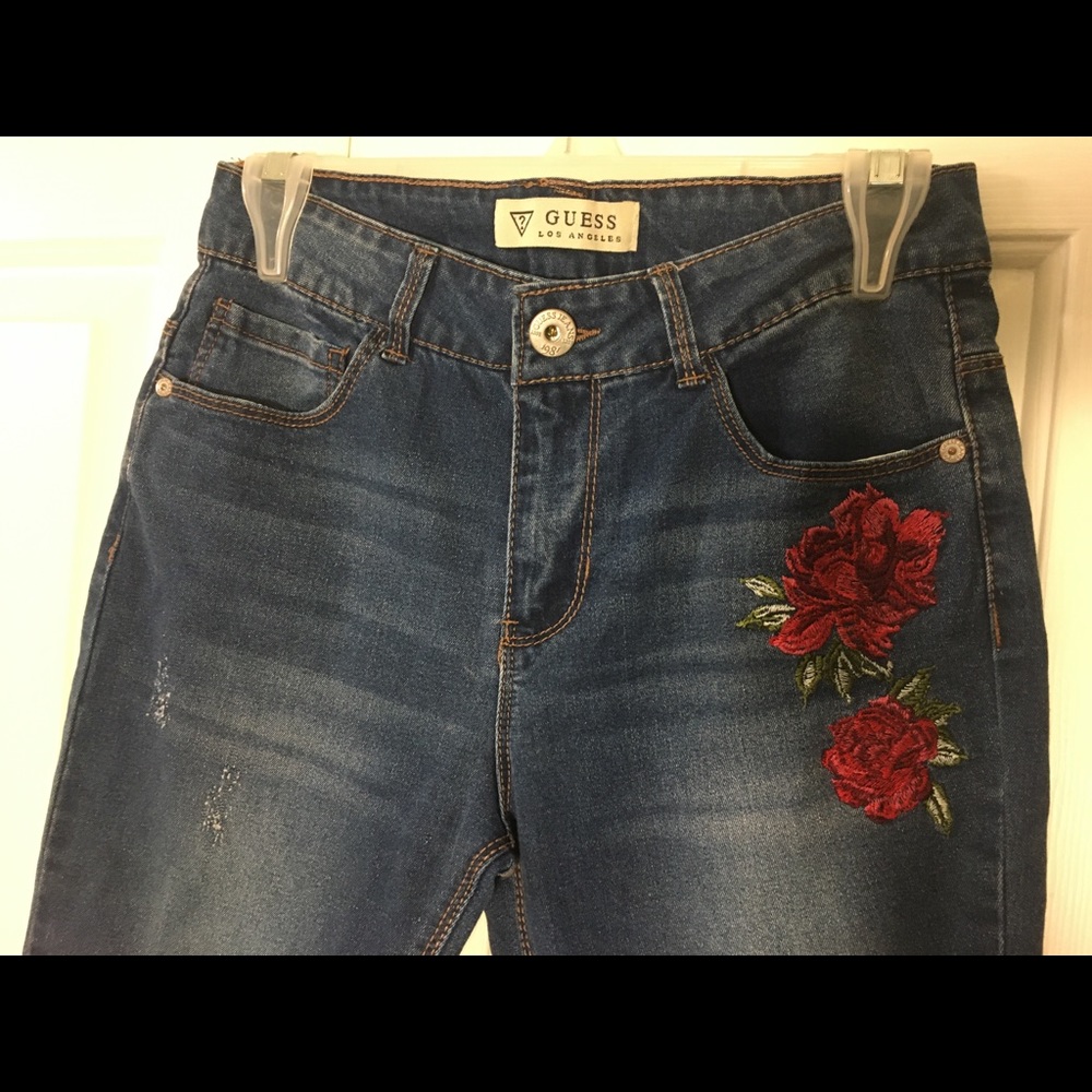 Guess Jeans Embroidered Roses Girls SZ 14